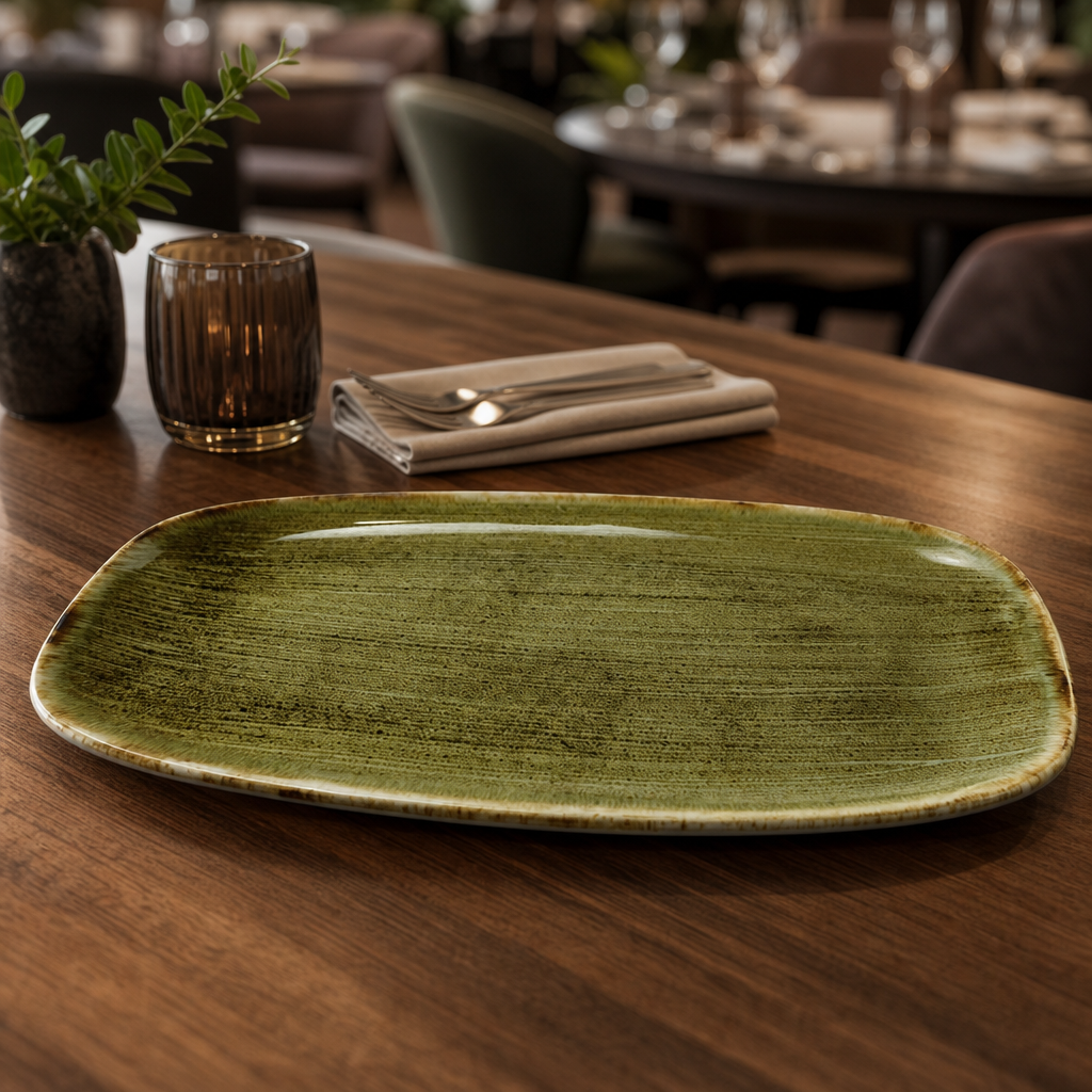 Olive Chefs' Oblong Plates Vitrified Porcelain for Catering & Hospitality (Pack of 12)