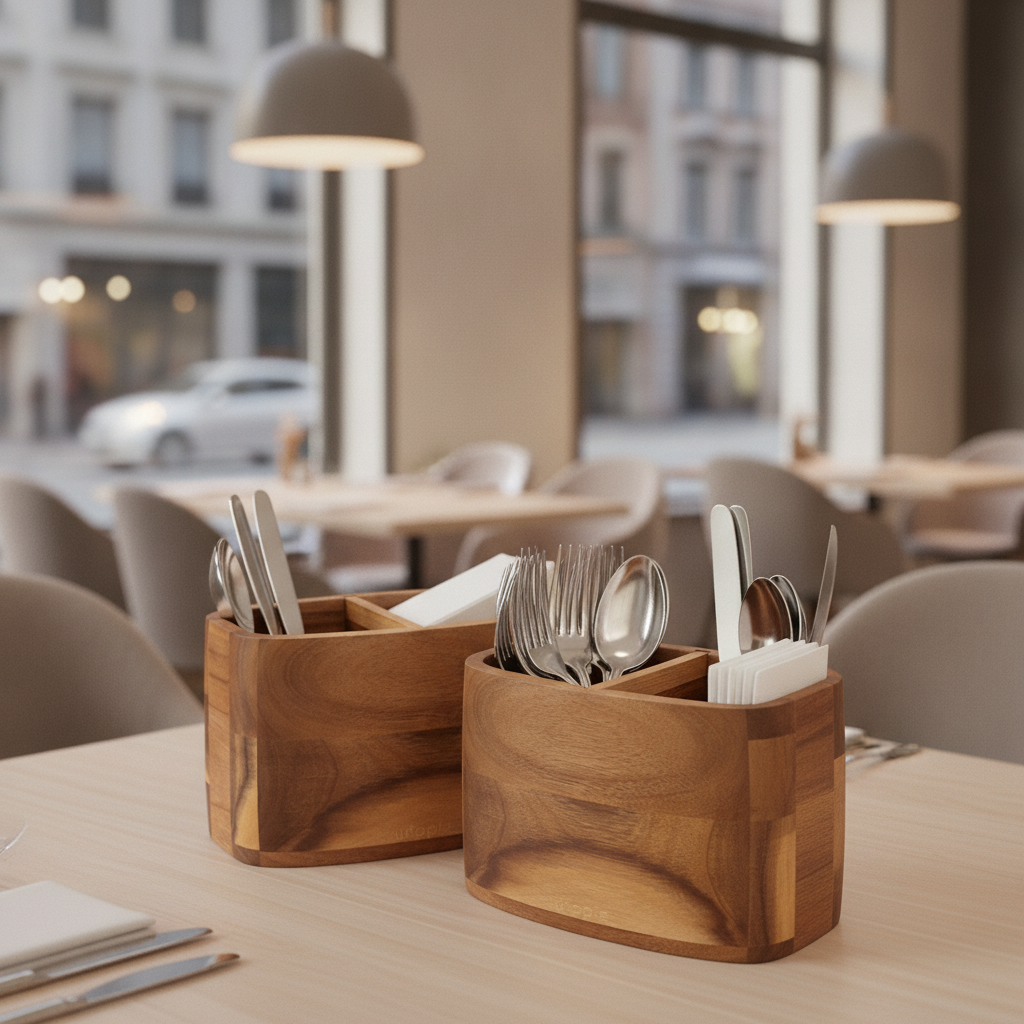 Acacia Wood 2 Compartment Table Caddy 178x102mm for Restaurants & Cafés (Pack of 2)