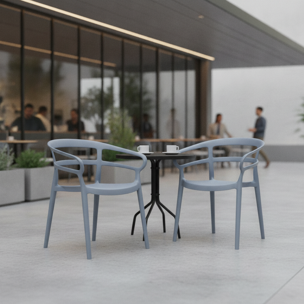 Polypropylene Grey Café Chairs 760mm for Indoor & Outdoor Use (Pack of 2)
