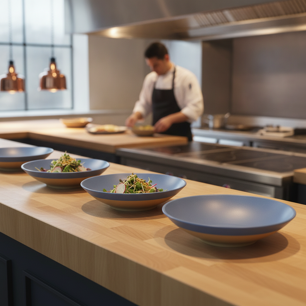 Melamine Blue Shallow Serving Bowls 300mm for Buffet Presentations (Pack of 4)
