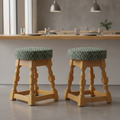 Rubber Wood Low Bar Stool with Green Diamond Seat 500x345mm for Casual Dining (Pack of 2)