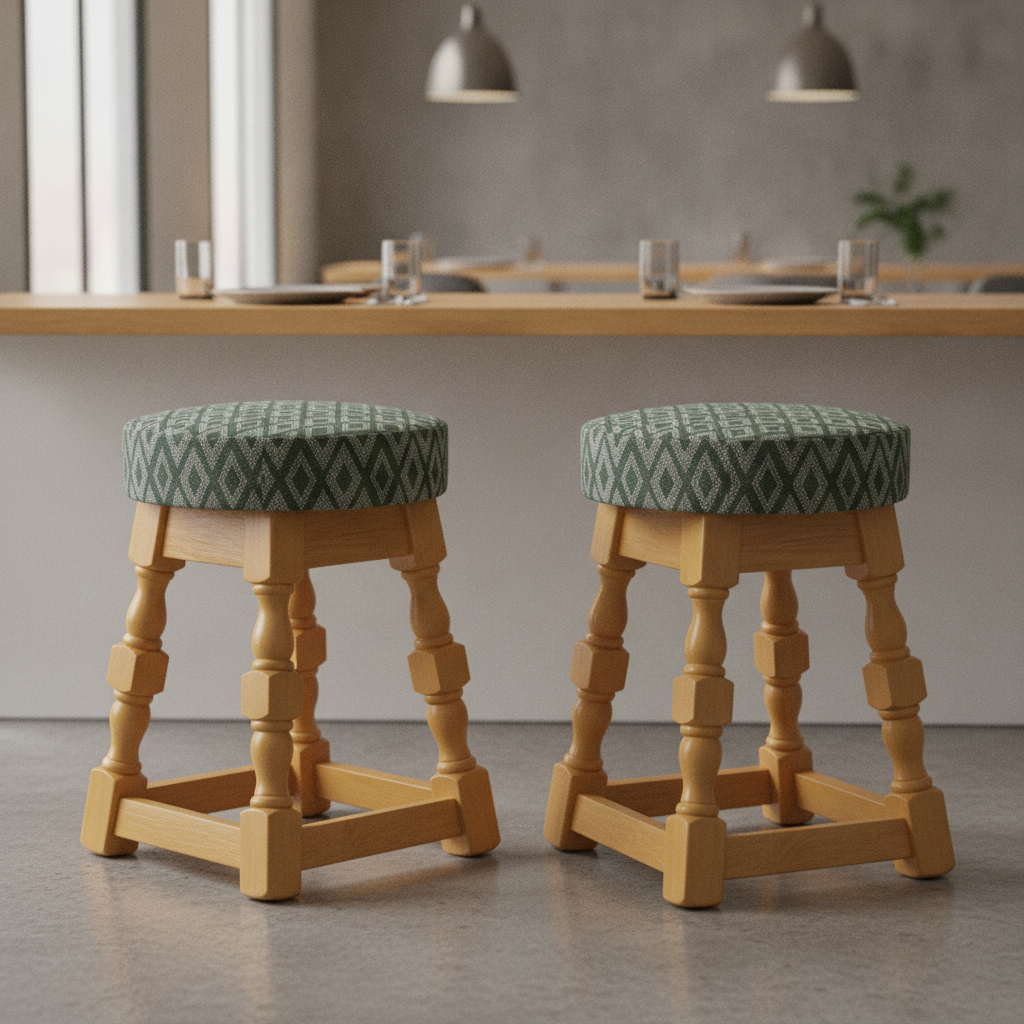 Rubber Wood Low Bar Stool with Green Diamond Seat 500x345mm for Casual Dining (Pack of 2)