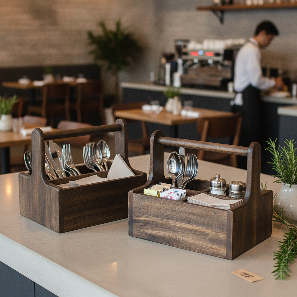 Acacia Wood Medium Table Caddy 200x153mm for Cafés & Restaurants (Pack of 2)