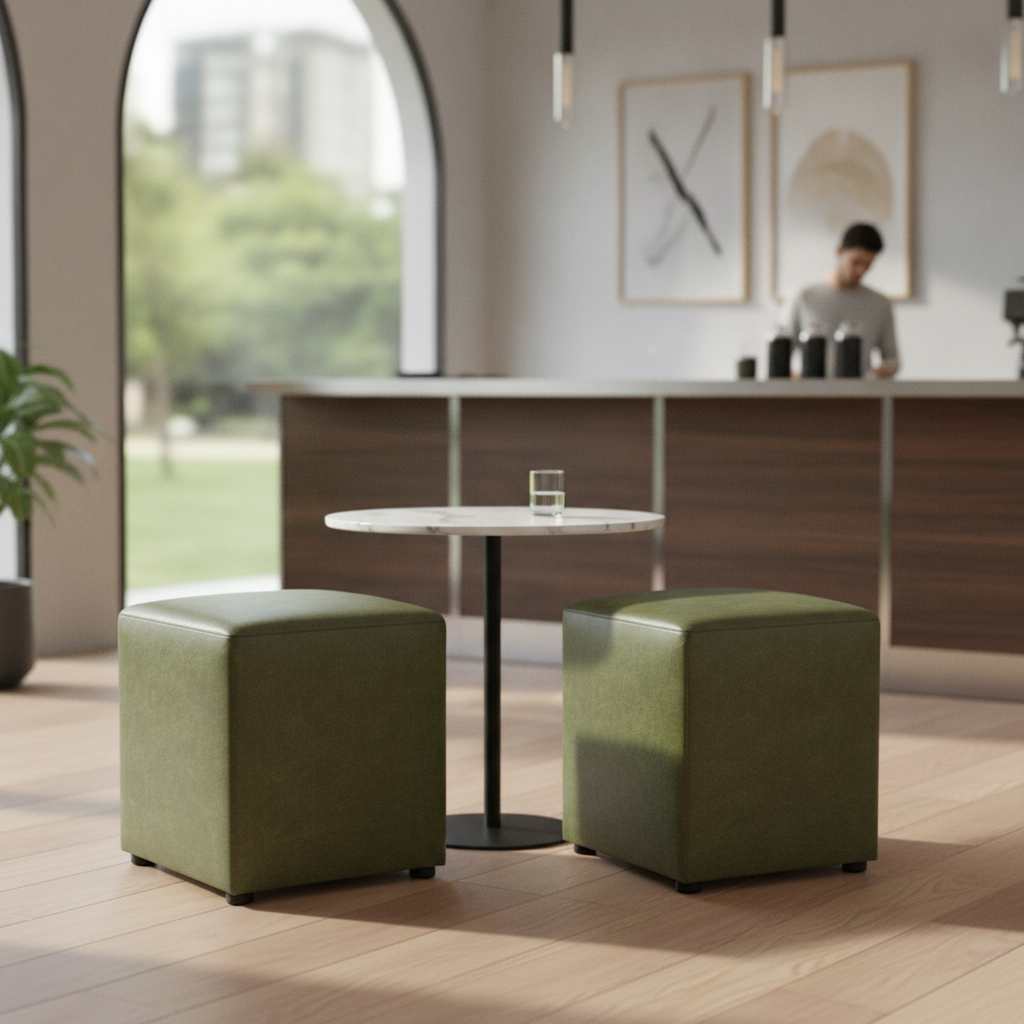 Rubber Wood Cube Bar Stools 470x420mm for Cafés & Restaurants (Pack of 2)