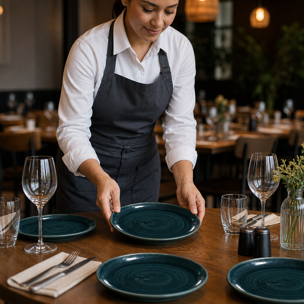 Coupe Plates Rustic Teal Porcelain for Dining Tables (Pack of 12)