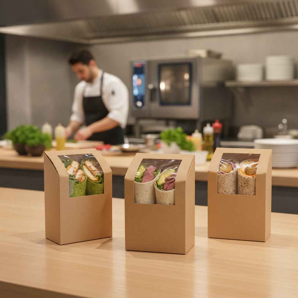 Recyclable Paperboard Wrap Boxes with PET Window for Takeaway (Pack of 500)