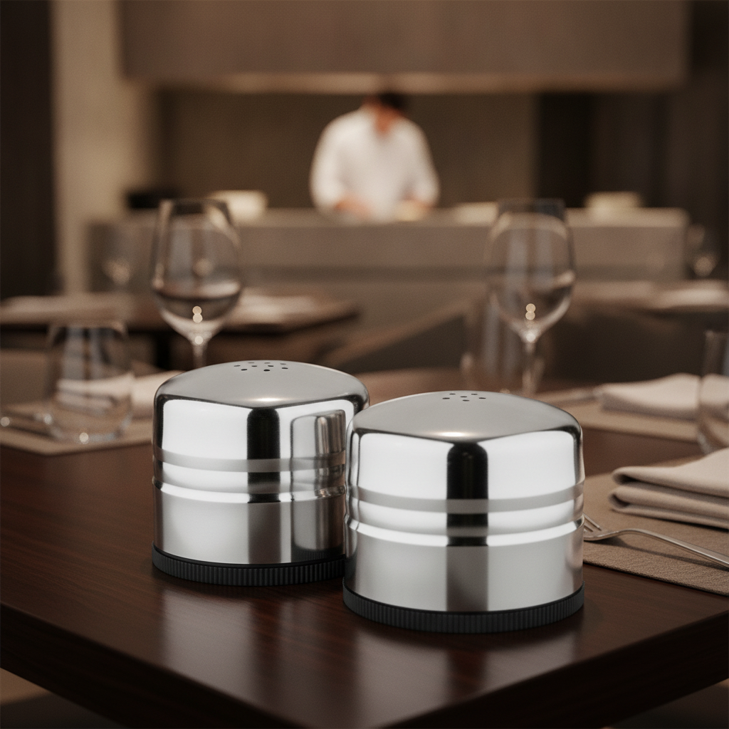 Polished Stainless Steel Jumbo Salt and Pepper Set 140ml for Dining Tables