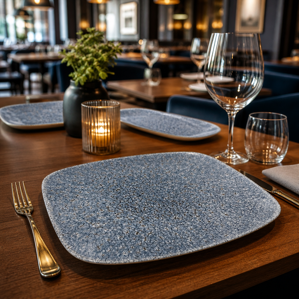Rectangular Plates Blue Porcelain for Modern Dining (Pack of 12)