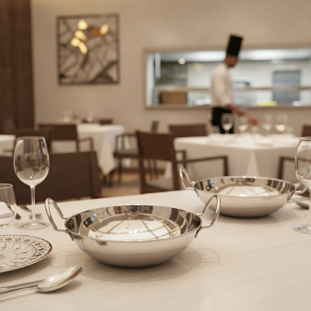 Stainless Steel Flat Bottomed Balti Serving Dish 560ml for Restaurants