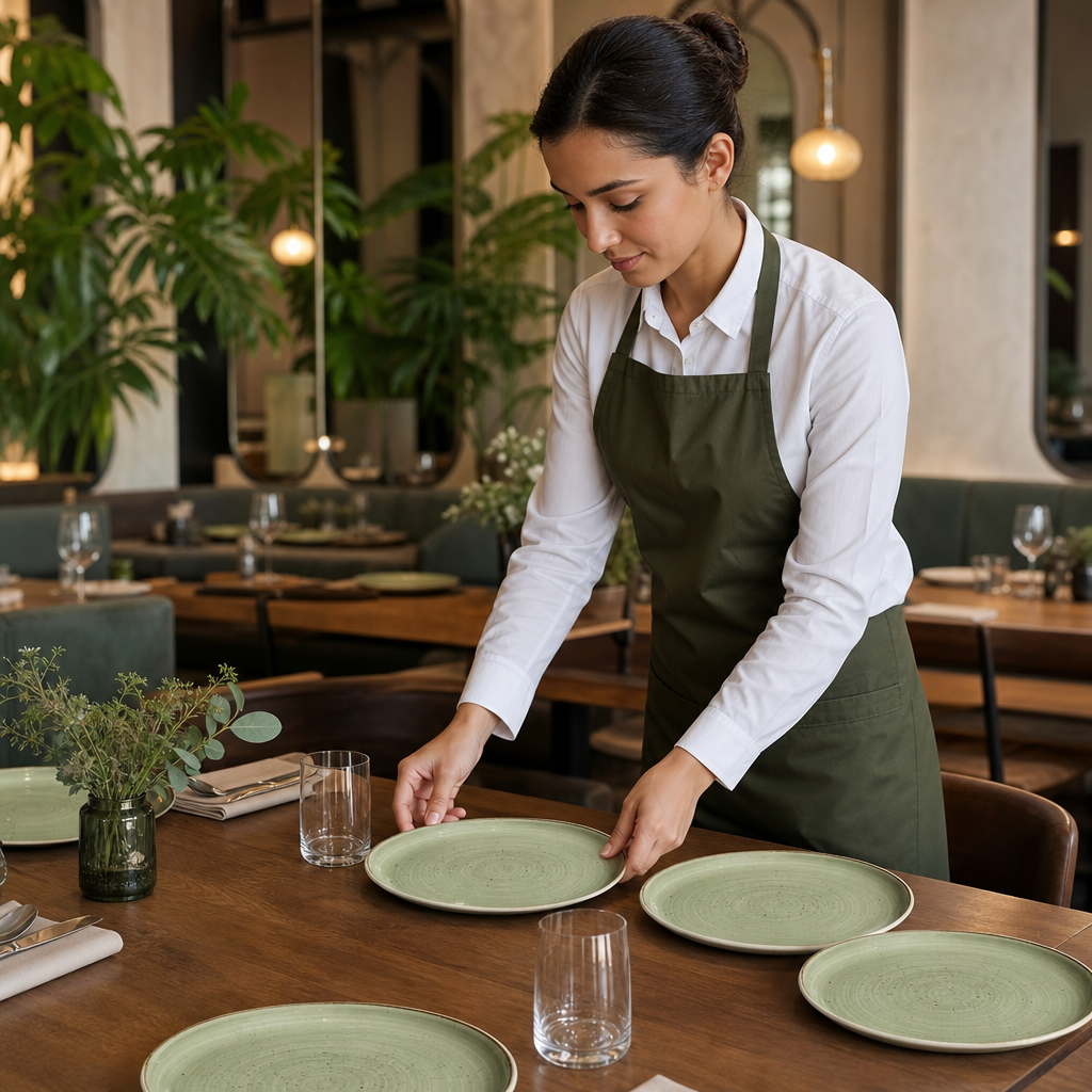 Walled Plates 257mm Green Vitrified Ceramic for Dining (Pack of 6)