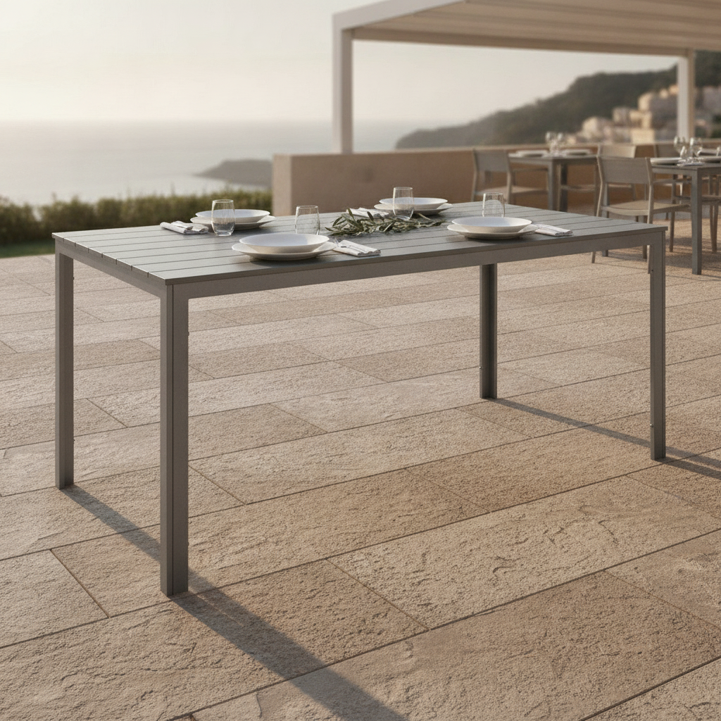 HDPE Grey Slatted Outdoor Table 742mm for Al Fresco Dining