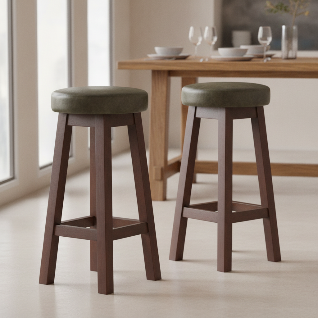 Rubber Wood High Stool with Bison Cedar Seat 760x335mm for Dining Spaces (Pack of 2)