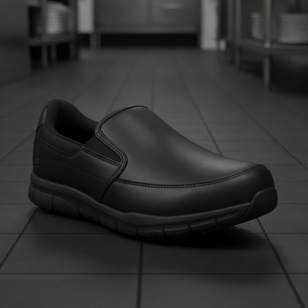 Synthetic Leather Slip Resistant Slip-On Shoes for Work (Pack of 1)