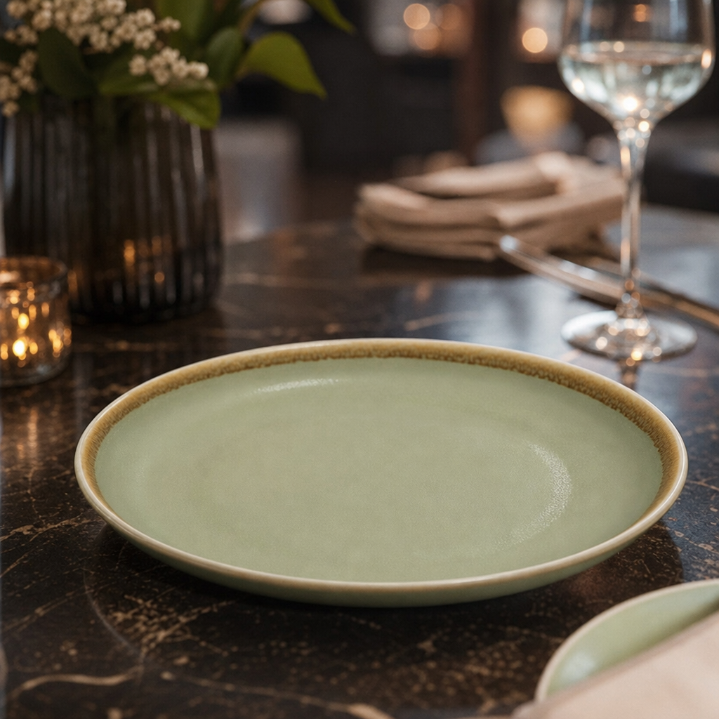 Moss Coupe Plates Green Porcelain for Modern Dining (Pack of 6)