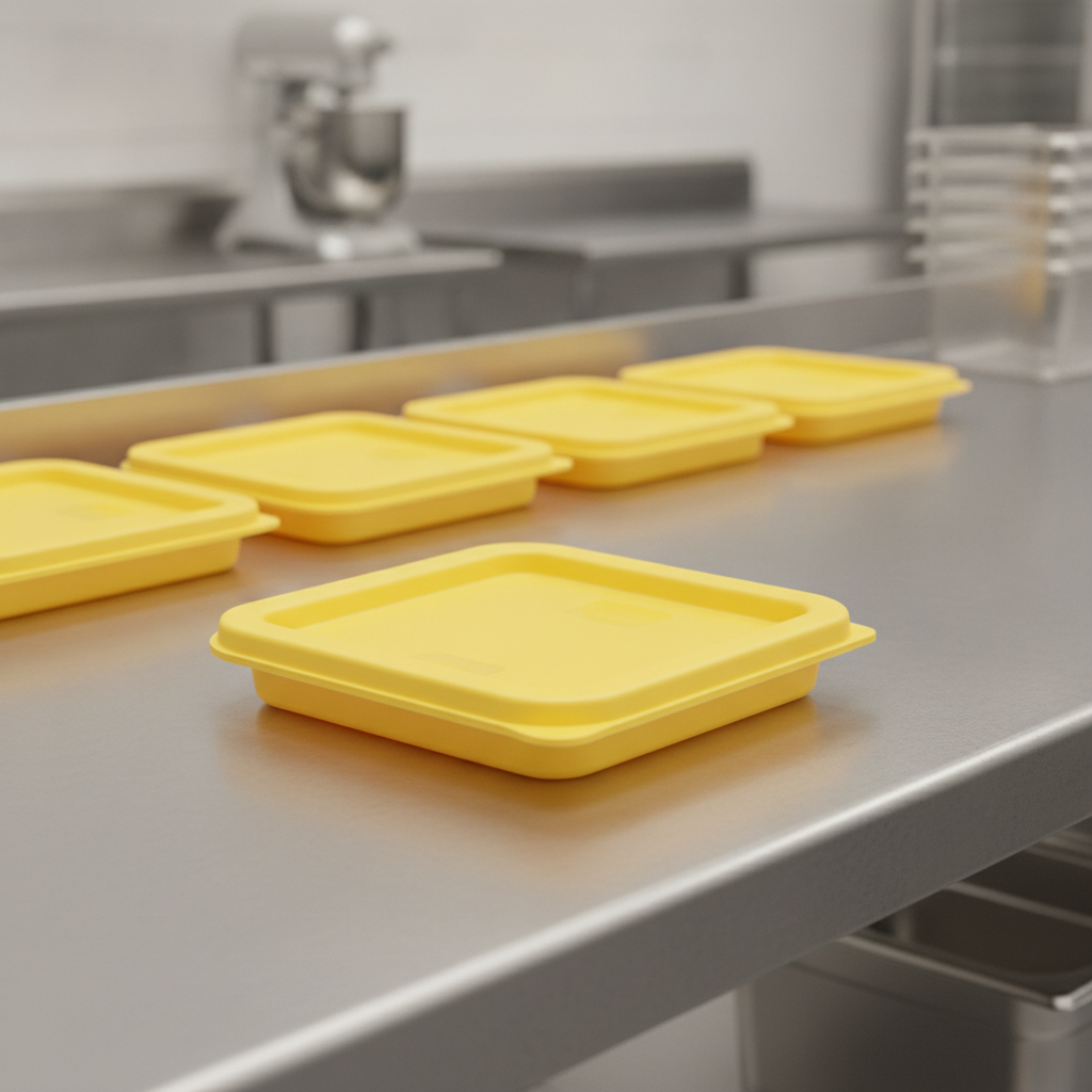 Polyethylene Square Food Storage Container Lid Yellow for Food Preparation