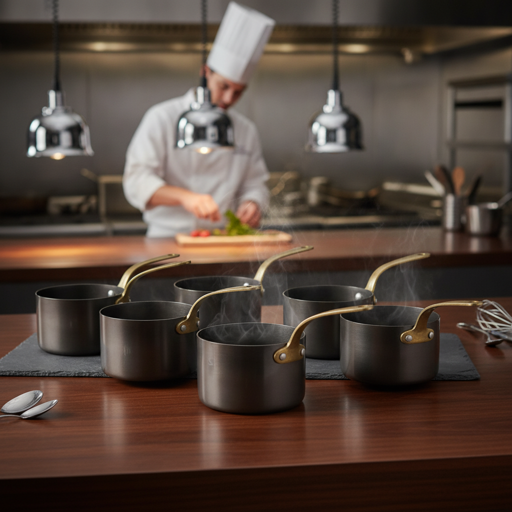 Stainless Steel Mini Saucepans Black 90mm for Table Presentation (Pack of 6)