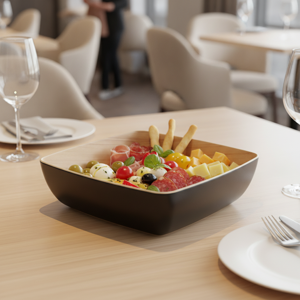 Melamine Black and Wood Bowl 250mm for Sharing Platters