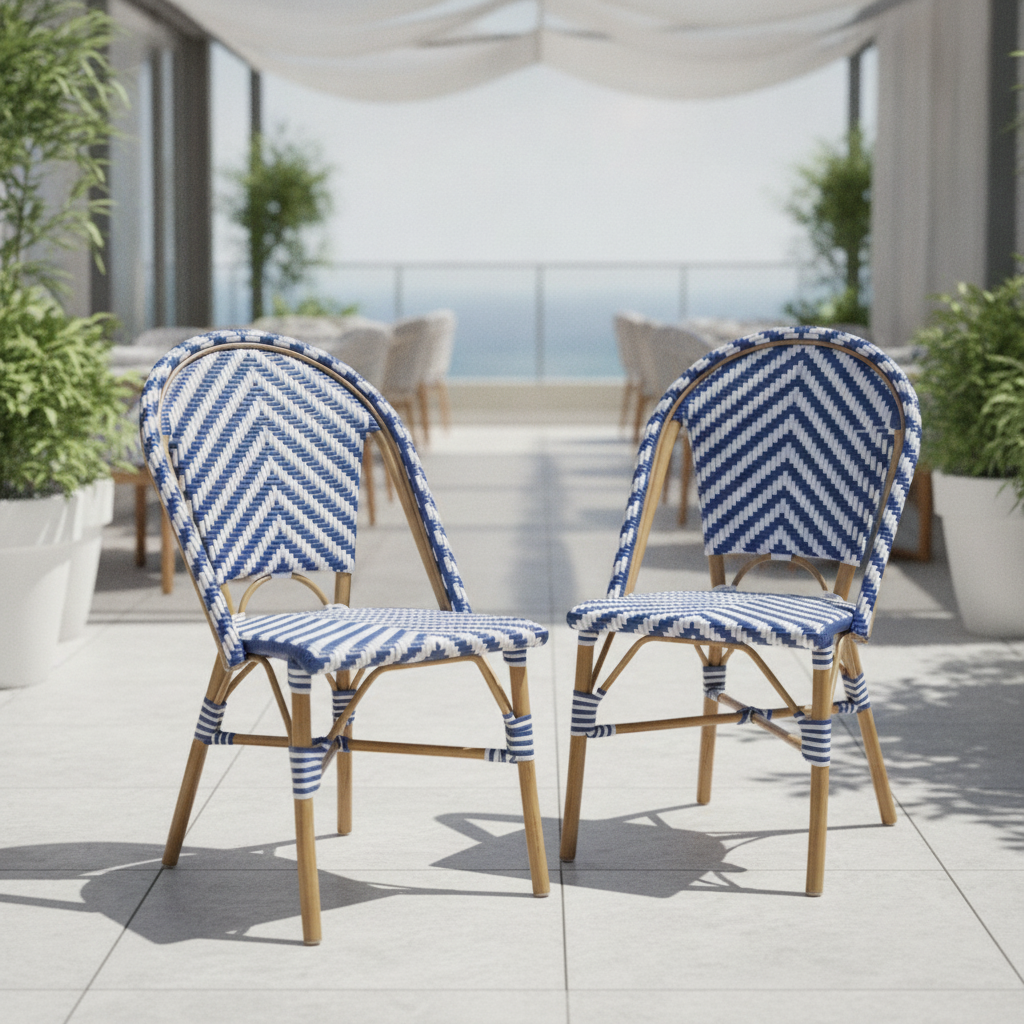 Aluminium Blue Rattan Side Chairs 890x564mm for Outdoor Use (Pack of 2)