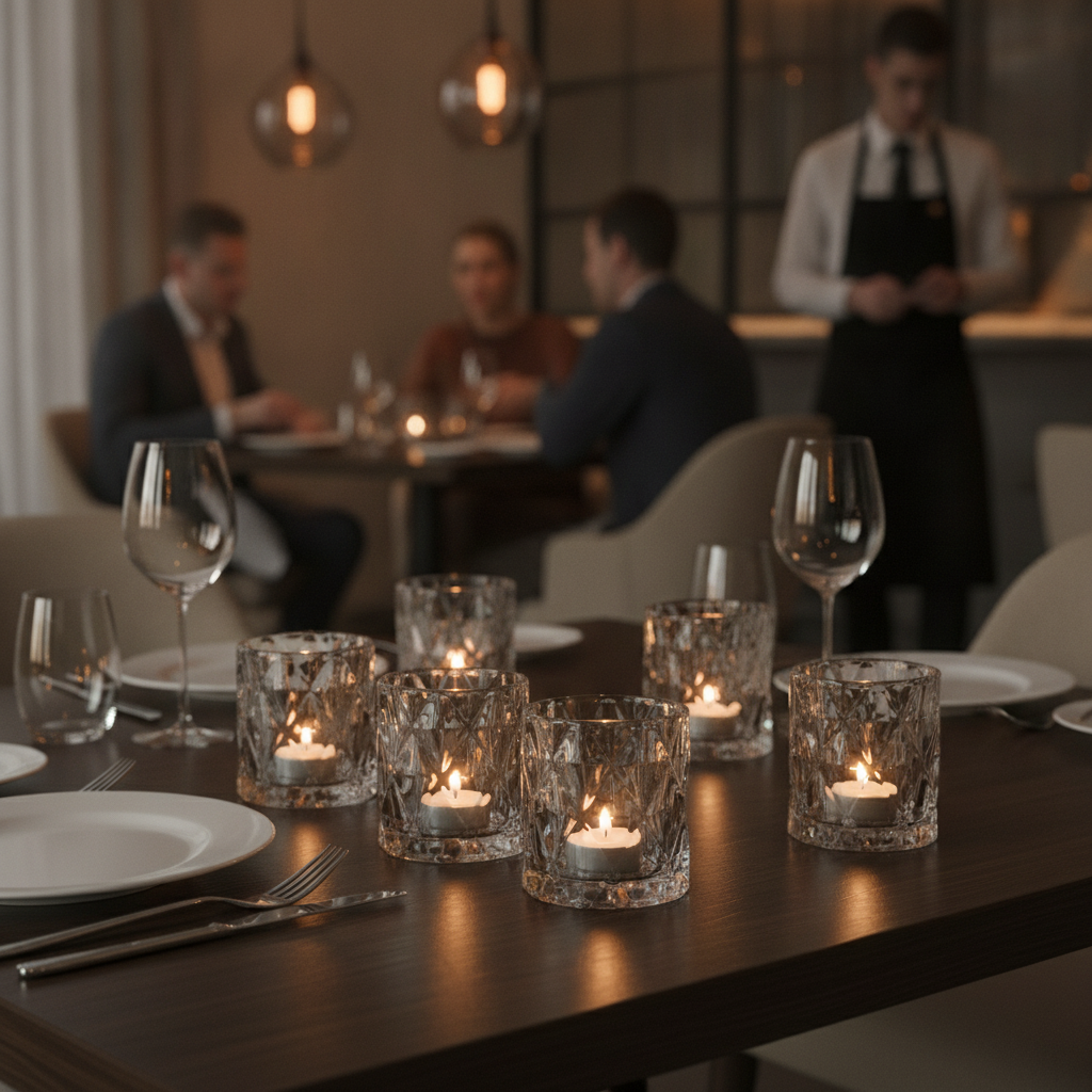 Clear Glass Tealight Holders 70x75mm for Evening Dining (Pack of 6)