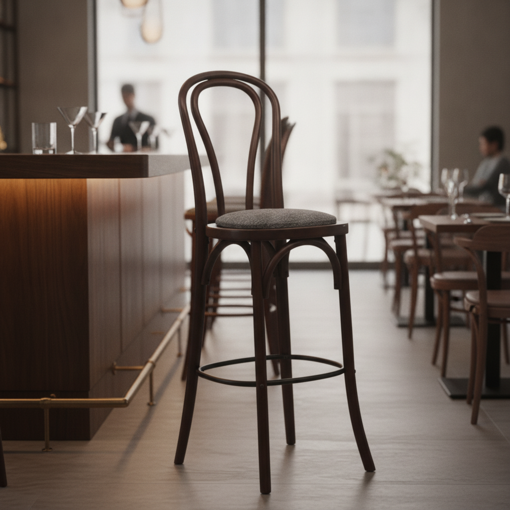 Rubber Wood Hoop Back Bar Chair with Grey Seat 10kg for Restaurants