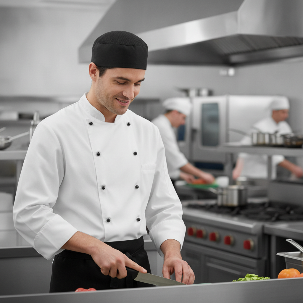 Black Breathable Skull Cap with Mesh Top for Commercial Kitchens
