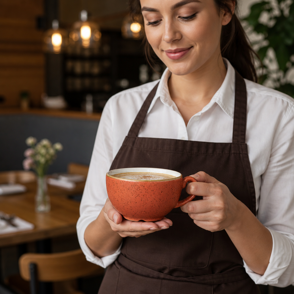 Spiced Orange Super Vitrified Ceramic Cappuccino Cups 12oz for Cafés & Restaurants (Pack of 12)