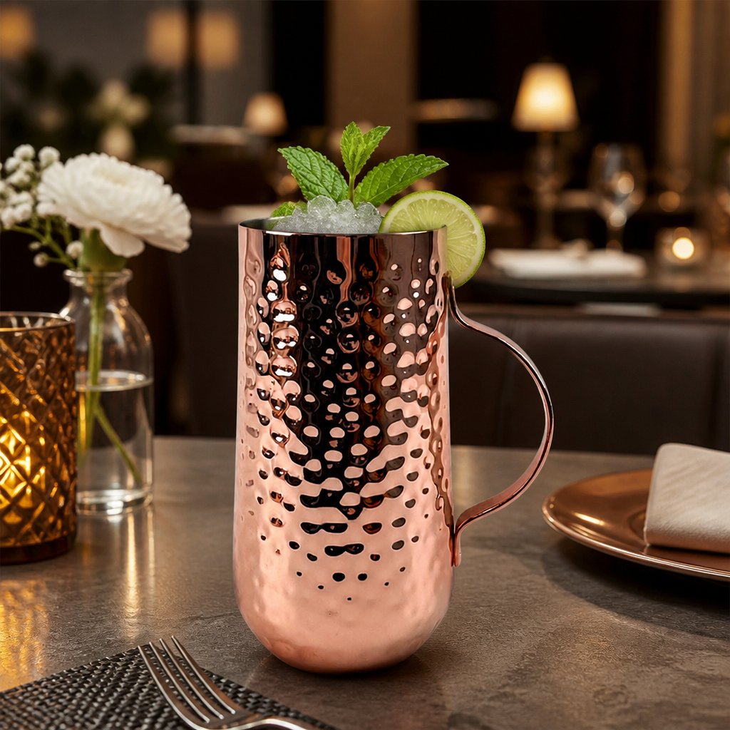 Stainless Steel Copper-Plated Hammered Mug 450ml for Bars & Pubs