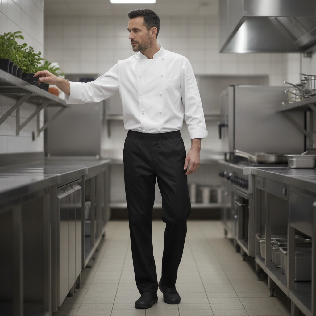 Recycled Polyester Black Chef Trousers 3XL for Culinary Professionals