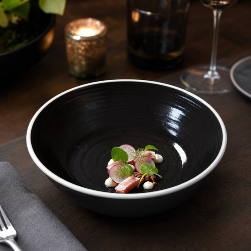 Bowls 175mm Black Vitrified Ceramic for Contemporary Table Settings (Pack of 12)