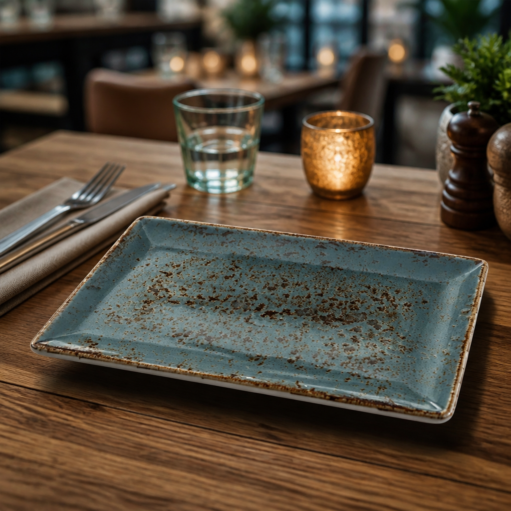 Rectangular Platters Blue Porcelain for Casual Dining (Pack of 6)