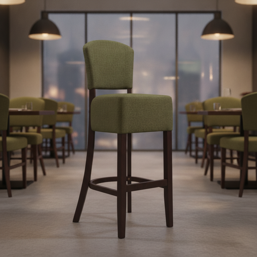 Rubber Wood Bar Chair with Shetland Forest Upholstery 1175mm for Commercial Use