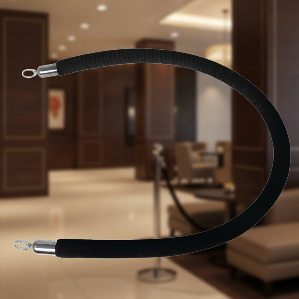 Black Barrier Rope with Stainless Steel Ends 1.5m for Hospitality Venues