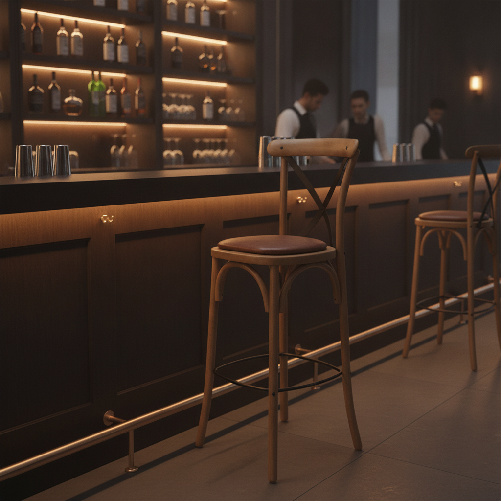Rubber Wood Bar Chair with Padded Seat 1180mm for Stylish Bars