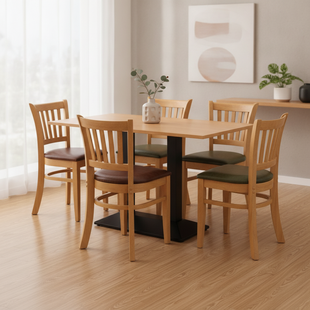 Rubber Wood Dining Table with 4 Chairs 750mm for Home & Dining