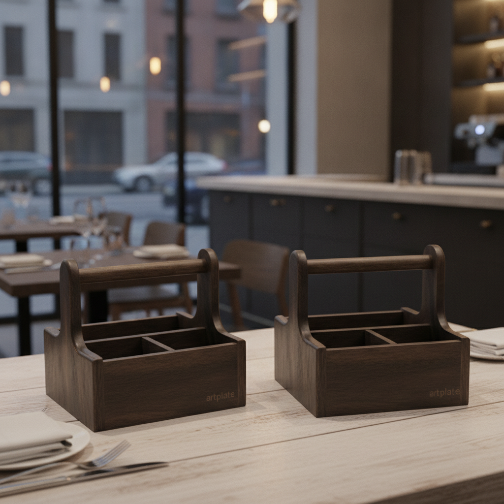 Acacia Wood Small Table Caddy Black 144x147mm for Cafés & Restaurants (Pack of 2)