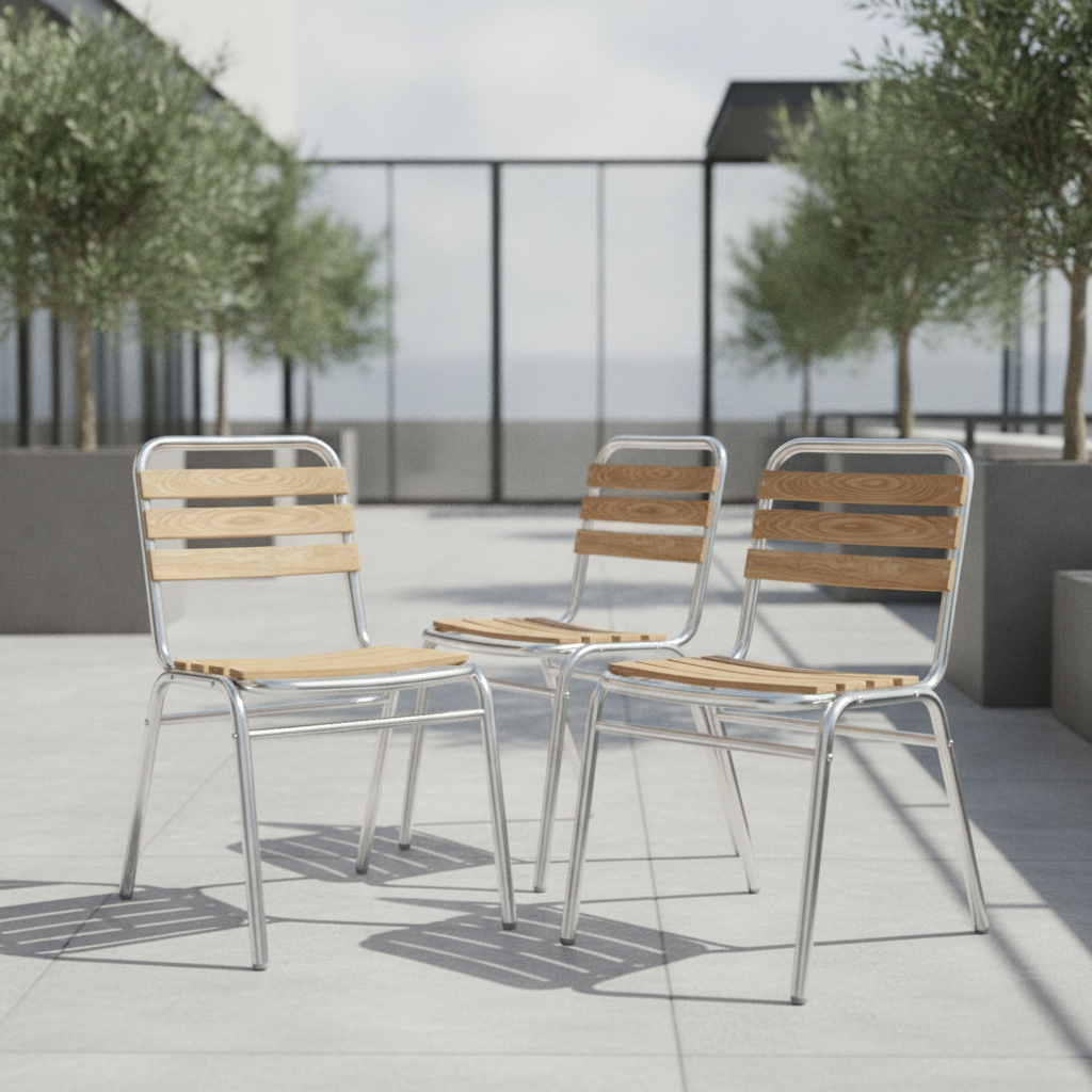 Aluminium and Ash Bistro Side Chairs 773x485mm for Indoor & Outdoor Use (Pack of 4)