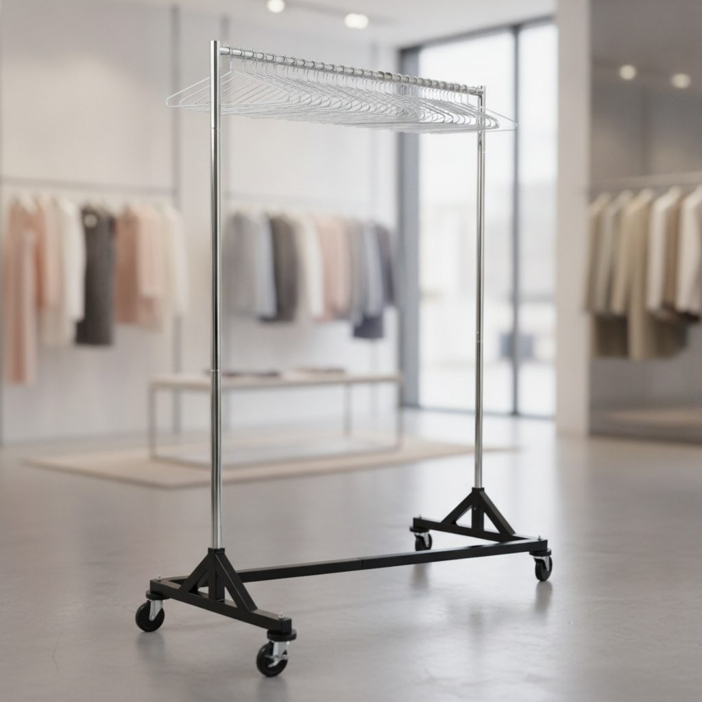 Steel Garment Rail with 25 Captive Hangers for Heavy-Duty Use