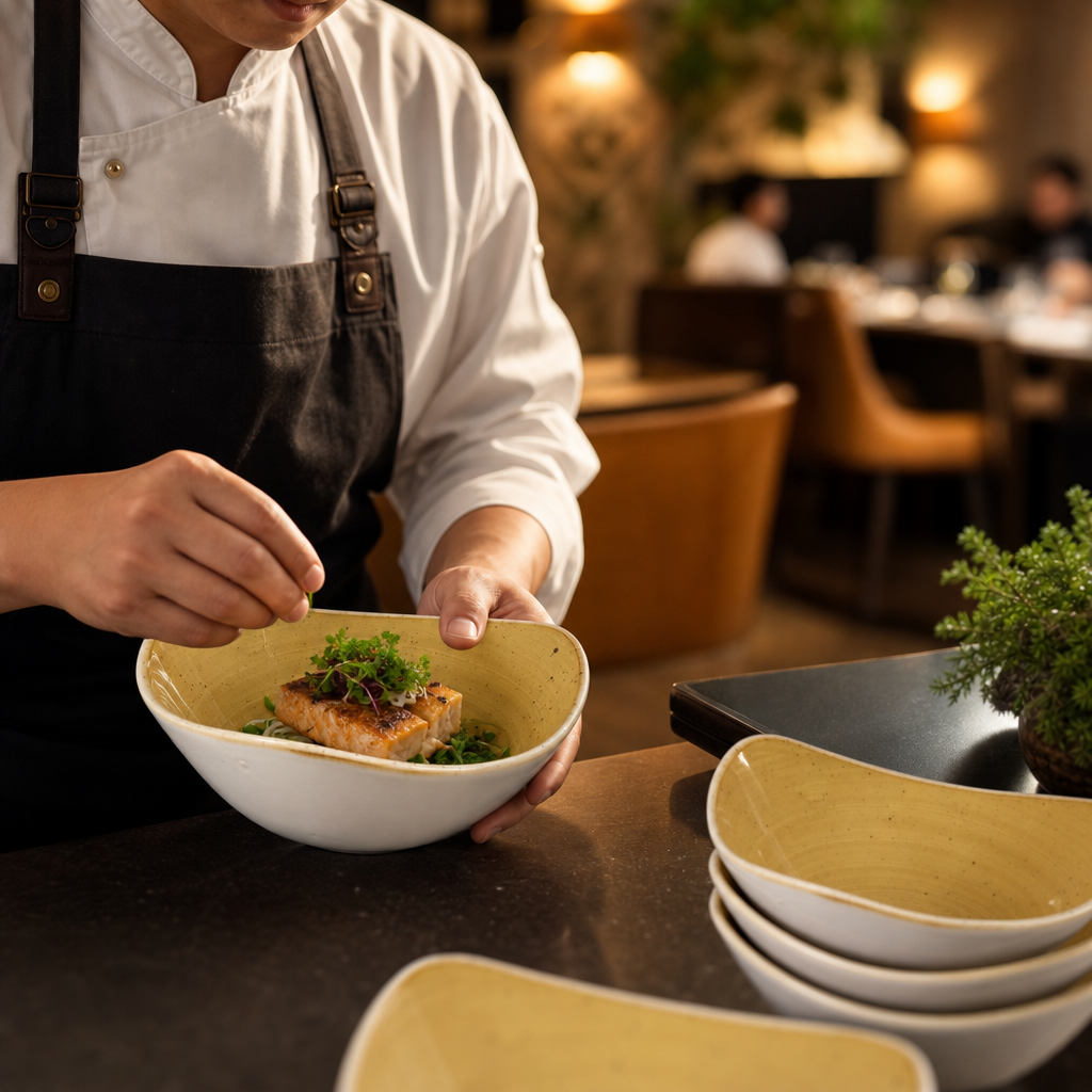 Triangular Bowls 185mm Mustard Vitrified Ceramic for Cafés & Restaurants (Pack of 12)