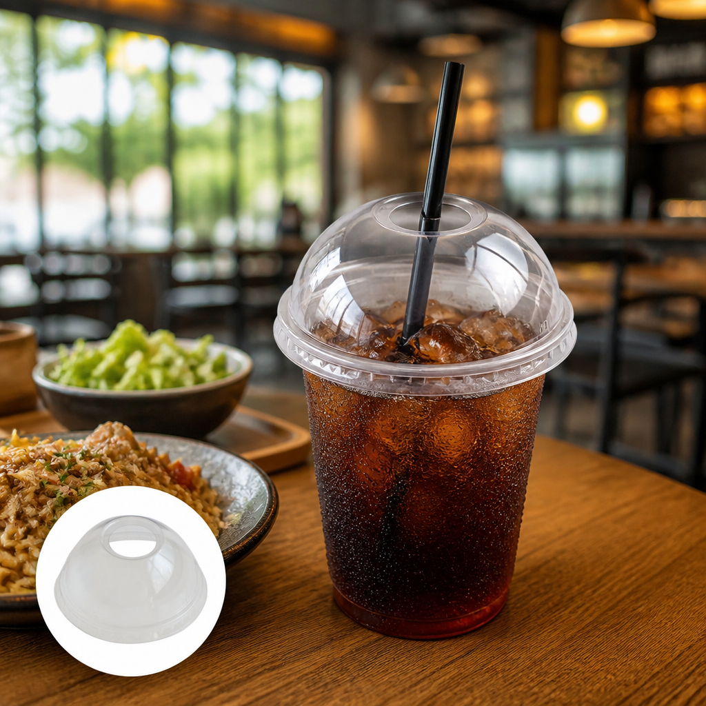Clear rPET Dome Lids with Straw Hole for Drink Service (Pack of 1000)