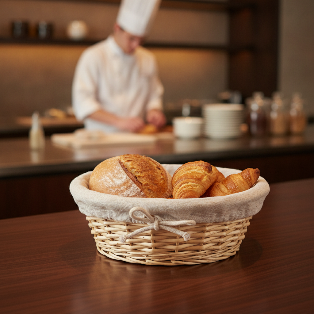 Wicker Round Basket 230mm for Serving Breads & Pastries