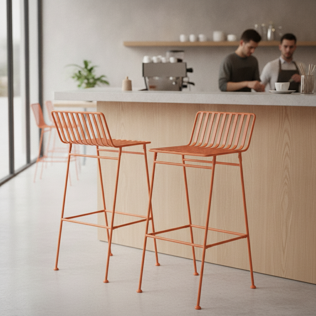 Powder Coated Steel Slatted Bar Stools 425mm for Restaurants & Cafés (Pack of 2)