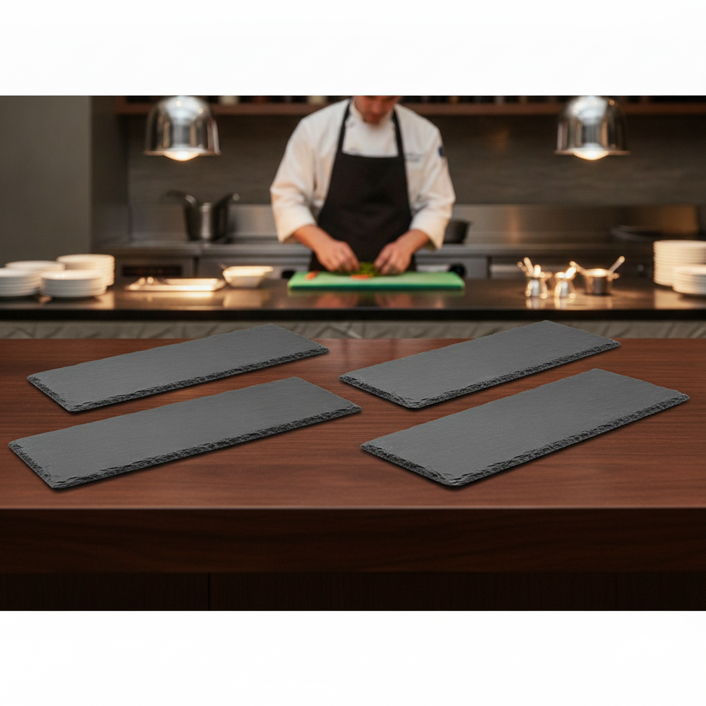 Slate Rectangular Display Trays 300x100mm for Buffet Presentations (Pack of 4)