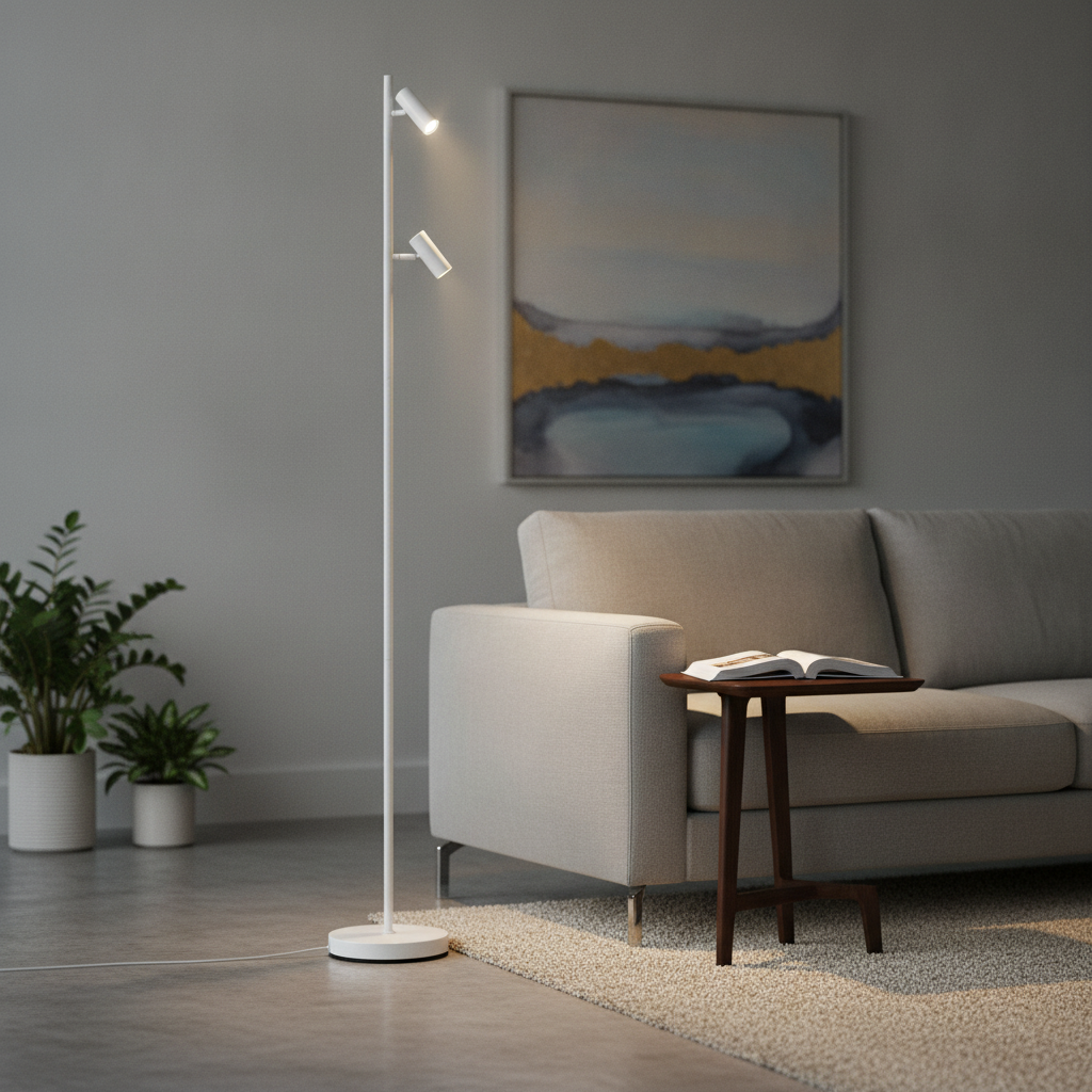 Metal White Floor Lamp with Adjustable Head for Living Spaces