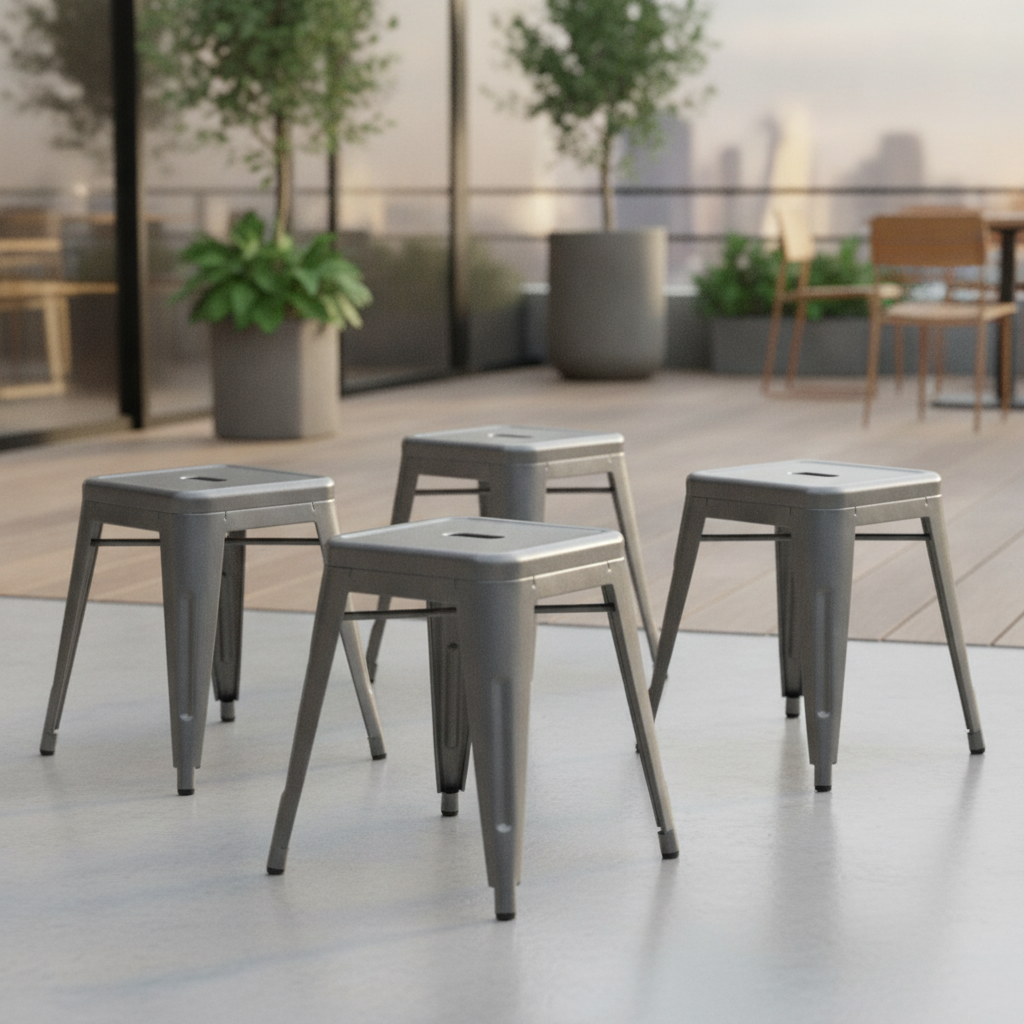 Galvanised Steel Low Stools 460x400mm for Indoor & Outdoor Use (Pack of 4)