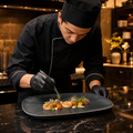 Oblong Chef's Plates Black Vitrified Ceramic for Creative Plating (Pack of 6)