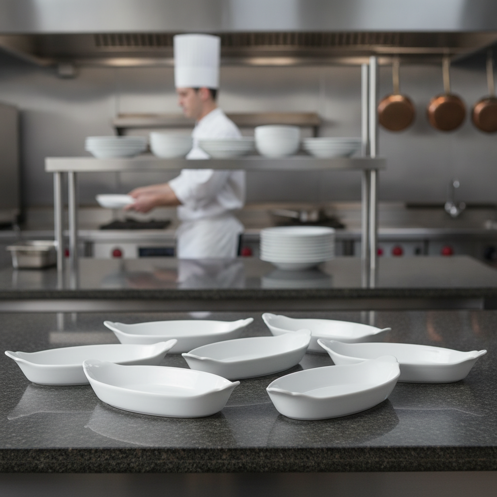 Porcelain Oval Eared Dish 780ml for Catering Use (Pack of 12)