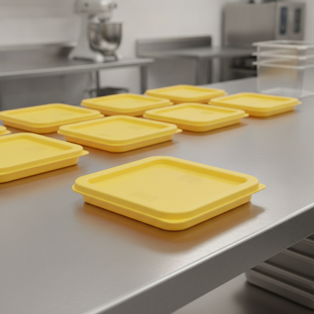 Polyethylene Square Food Storage Container Lid Yellow for Food Preparation