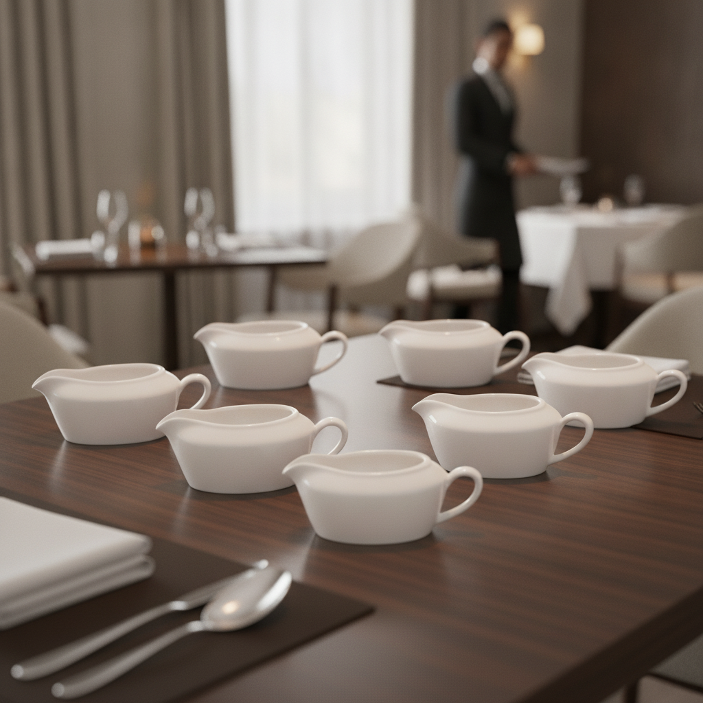 Alumina Vitrified Ceramic White Sauce Boat 370ml for Casual Dining (Pack of 6)