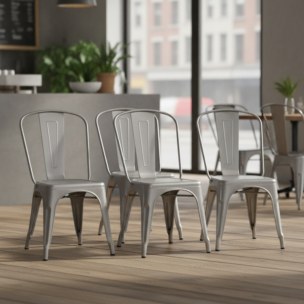 Galvanised Steel Bistro Side Chairs 850x425mm for Cafés & Pubs (Pack of 4)