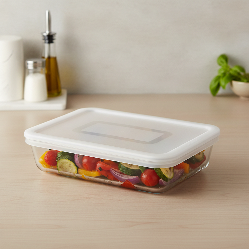 Glass Rectangular Dish with Lid 800ml for Food Storage